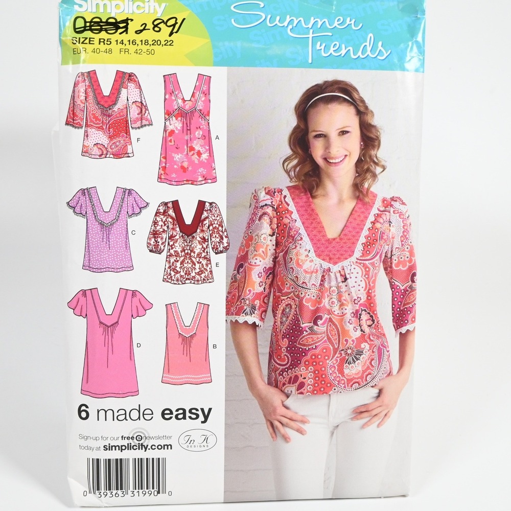 Simplicity 2891 Sewing Pattern Misses Tunic Top R5 14-22 Uncut Factory Folded